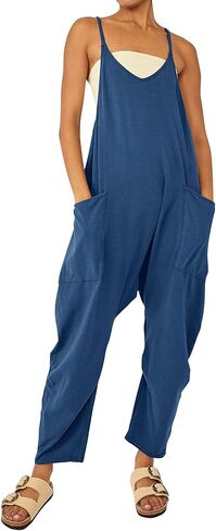 Jumpsuits for Women Casual Summer Rompers Sleeveless Loose Spaghetti Strap Baggy Overalls Y2k Jumpers with Pockets in Saudi Arabia