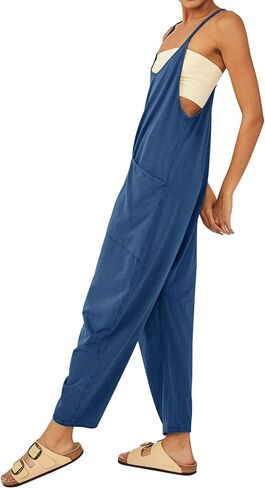 Jumpsuits for Women Casual Summer Rompers Sleeveless Loose Spaghetti Strap Baggy Overalls Y2k Jumpers with Pockets in Saudi Arabia