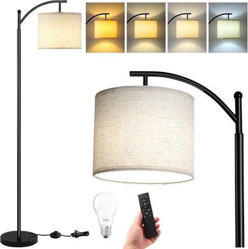 Floor Lamp for Living Room with 4 Color Temperatures, Standing Lamp with Adjustable Linen Shade， Remote Control and Stepless Dimmable Tall lamp for Bedroom, Office，9W Bulb Included（Black） in Saudi Arabia