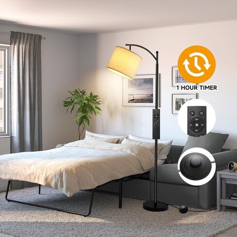 Floor Lamp for Living Room with 4 Color Temperatures, Standing Lamp with Adjustable Linen Shade， Remote Control and Stepless Dimmable Tall lamp for Bedroom, Office，9W Bulb Included（Black） in Saudi Arabia