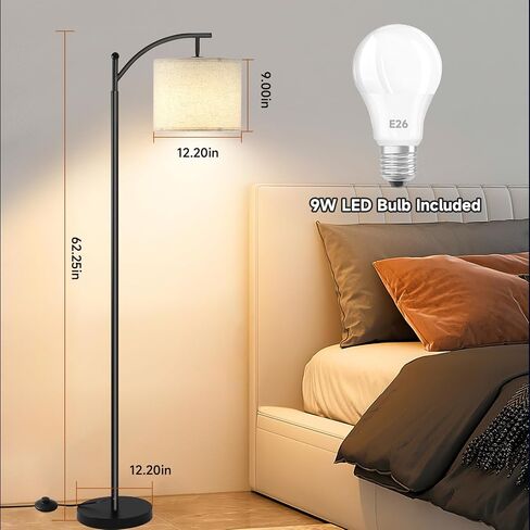 Floor Lamp for Living Room with 4 Color Temperatures, Standing Lamp with Adjustable Linen Shade， Remote Control and Stepless Dimmable Tall lamp for Bedroom, Office，9W Bulb Included（Black） in Saudi Arabia
