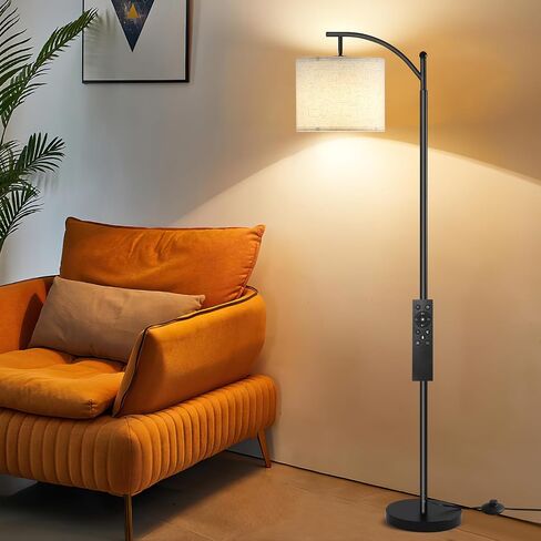 Floor Lamp for Living Room with 4 Color Temperatures, Standing Lamp with Adjustable Linen Shade， Remote Control and Stepless Dimmable Tall lamp for Bedroom, Office，9W Bulb Included（Black） in Saudi Arabia