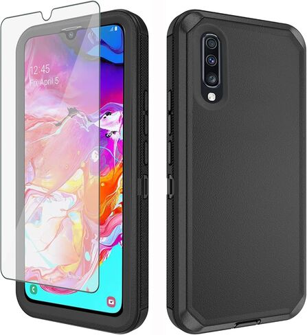 Asuwish Phone Case for Samsung Galaxy A70 with Tempered Glass Screen Protector and Cell Cover Hybrid Shockproof Protective Full Body Heavy Duty Mobile Accessories Glaxay A70S A 70 Gaxaly 70A S70 Black in Saudi Arabia