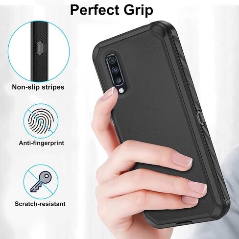 Asuwish Phone Case for Samsung Galaxy A70 with Tempered Glass Screen Protector and Cell Cover Hybrid Shockproof Protective Full Body Heavy Duty Mobile Accessories Glaxay A70S A 70 Gaxaly 70A S70 Black in Saudi Arabia