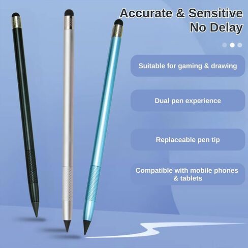 2PCS Stylus Pen for iPad, 2 in 1 Double-Ended Stylus Pen Universal for iPad/iPhone All Capacitive Touch Screens, Pencil Writing for Children/Student (Black+Silver) in Saudi Arabia