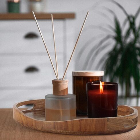 Acacia Wood Serving Tray with Handles - 17"x13" Round, Decorative Ottoman Tray for Living Room, Coffee Table, Breakfast in Bed, Candle Display in Kuwait