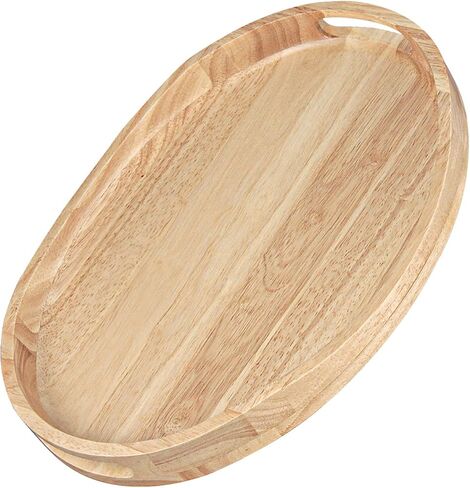 Acacia Wood Serving Tray with Handles - 17"x13" Round, Decorative Ottoman Tray for Living Room, Coffee Table, Breakfast in Bed, Candle Display in Kuwait