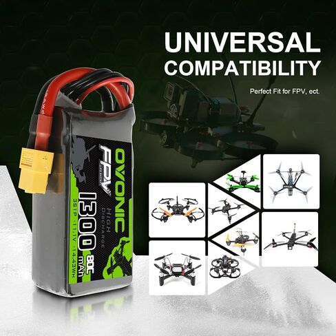 بطارية ليبو OVONIC 3S 80C 1300mAh 11.1V بطارية ليبو مع موصل XT60 لطائرة RC FPV للسباق بدون طيار كوادكوبتر in Saudi Arabia