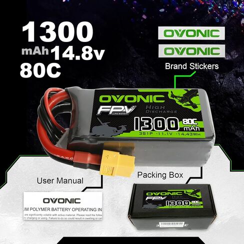 بطارية ليبو OVONIC 3S 80C 1300mAh 11.1V بطارية ليبو مع موصل XT60 لطائرة RC FPV للسباق بدون طيار كوادكوبتر in Saudi Arabia