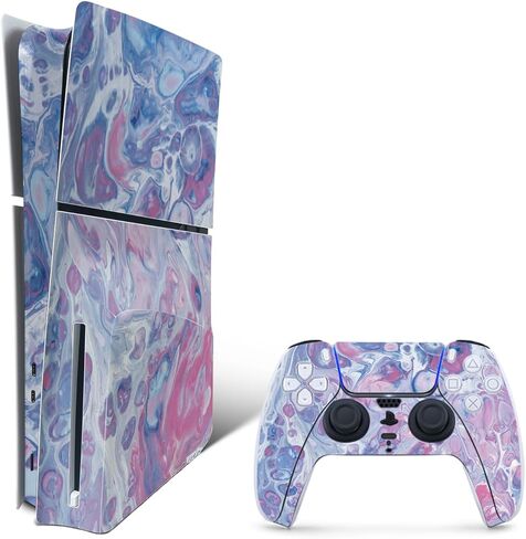 MightySkins Skin Compatible with Playstation 5 Slim Disk Edition Bundle - Black Marble Glitter | Protective, Durable, and Unique Vinyl Decal wrap Cover | Easy to Apply | Made in The USA in Kuwait