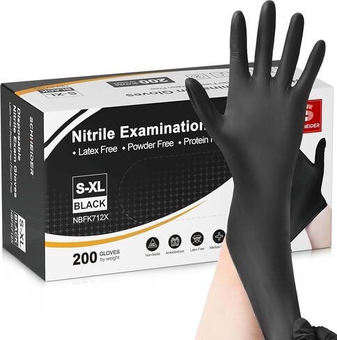 Schneider Nitrile Exam Gloves, Large, 200-ct Box, 4-mil, Black Disposable Gloves Latex-Free, Powder-Free, Food Safe, Medical Gloves for Cooking, Cleaning, Examination in Saudi Arabia