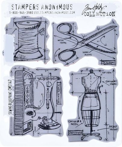 Stampers Anonymous Tim Holtz Cling Rubber Stamp Set, 7 by 8.5-Inch, Sewing Blueprint in Saudi Arabia