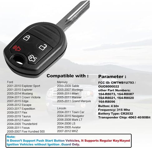 يناسب Ford F150 2011 2012 2013 2014 F250 F-350 Super Duty 2011-2016 Explorer Expedition 2009-2017 دخول بدون مفتاح التحكم عن بعد في التشغيل FCCID: OUC6000022 CWTWB1U793 40/80bit Chip 2PCS in Kuwait