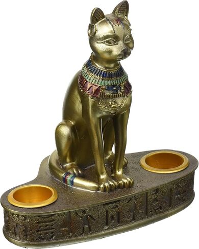 Design Toscano QL194545 Altar of the Cat Diety Bastet Egyptian Candle Holder, 4 inches wide, 5 inches tall, Handcast Polyresin, Bronze Finish in Saudi Arabia