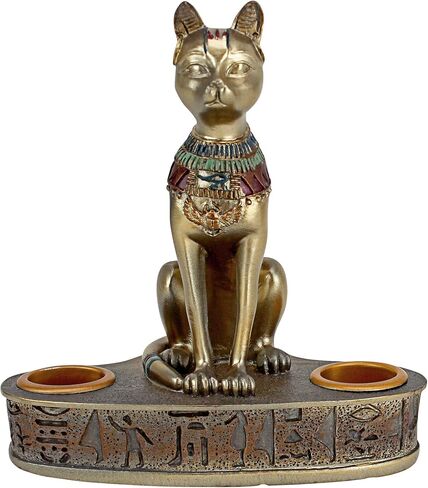 Design Toscano QL194545 Altar of the Cat Diety Bastet Egyptian Candle Holder, 4 inches wide, 5 inches tall, Handcast Polyresin, Bronze Finish in Saudi Arabia