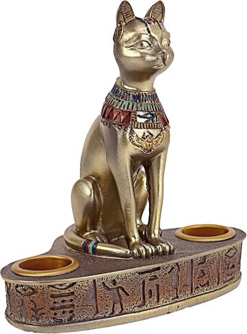 Design Toscano QL194545 Altar of the Cat Diety Bastet Egyptian Candle Holder, 4 inches wide, 5 inches tall, Handcast Polyresin, Bronze Finish in Saudi Arabia