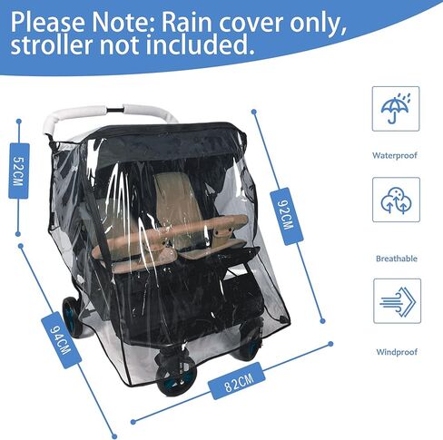 Miracle Baby Double Stroller Rain Cover, Universal Rain Cover for Double Stroller Side by Side, Twins Stroller Cover Baby Travel Weather Shields Fit Most Double Strollers, Baby Outdoor Accessories in Kuwait