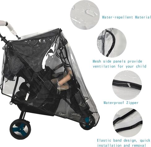 Miracle Baby Double Stroller Rain Cover, Universal Rain Cover for Double Stroller Side by Side, Twins Stroller Cover Baby Travel Weather Shields Fit Most Double Strollers, Baby Outdoor Accessories in Kuwait