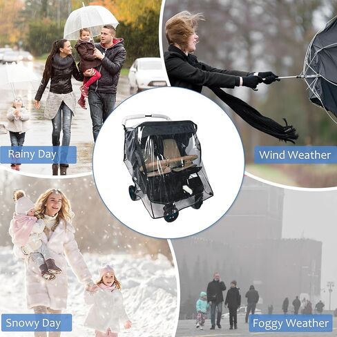Miracle Baby Double Stroller Rain Cover, Universal Rain Cover for Double Stroller Side by Side, Twins Stroller Cover Baby Travel Weather Shields Fit Most Double Strollers, Baby Outdoor Accessories in Kuwait