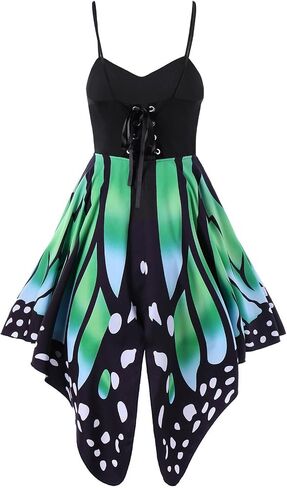 Aro Lora Women's Butterfly Printed Lace up High Waist A Line Irregular Swing Dress in Saudi Arabia