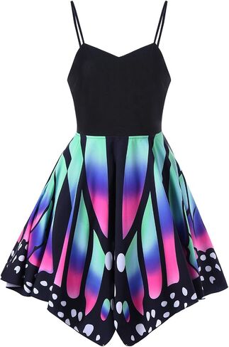 Aro Lora Women's Butterfly Printed Lace up High Waist A Line Irregular Swing Dress in Saudi Arabia