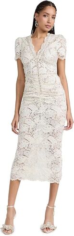 Self Portrait Women's Cream Cord Lace V Neck Midi Dress in Kuwait