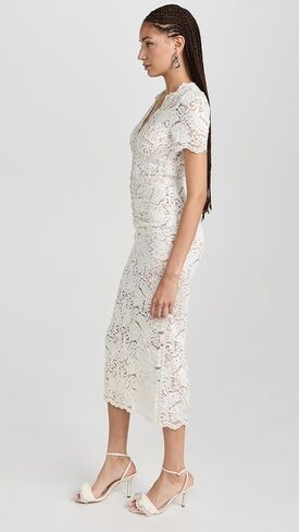 Self Portrait Women's Cream Cord Lace V Neck Midi Dress in Kuwait