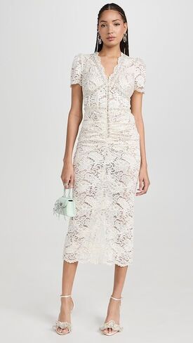 Self Portrait Women's Cream Cord Lace V Neck Midi Dress in Kuwait