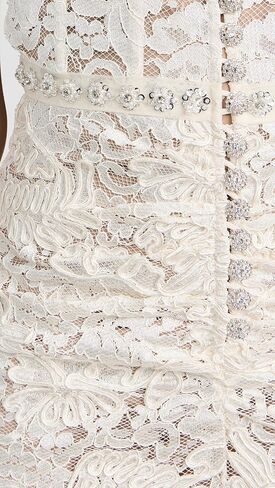 Self Portrait Women's Cream Cord Lace V Neck Midi Dress in Kuwait