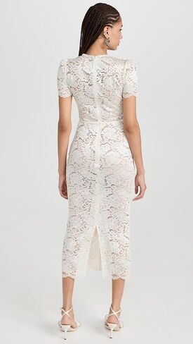Self Portrait Women's Cream Cord Lace V Neck Midi Dress in Saudi Arabia