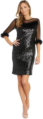 Women's Short Sparkly Dress W/ 3/4 Sheer Sleeves in Saudi Arabia