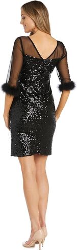 Women's Short Sparkly Dress W/ 3/4 Sheer Sleeves in Saudi Arabia