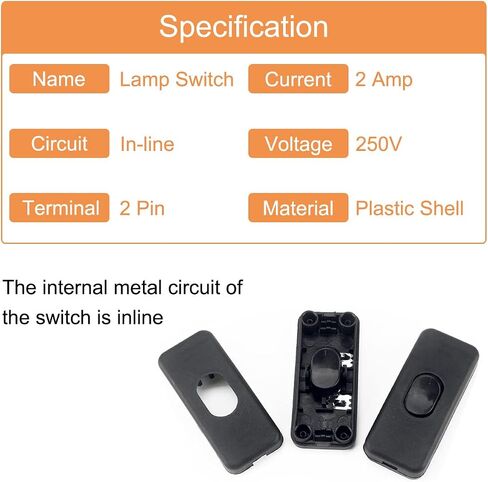 Rocker Switch Push Button ON/Off Power Switch DC 12V AC 250V 2A Inline Switch for LED Light Lamp, Accepts1-2 Core Round or Flat Wire, 10 PCS Torpedo Switch in Saudi Arabia