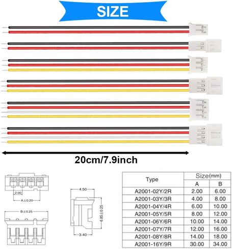 10Pairs 26AWG JST PH2.0 Plug Connector Cable 2/3/4 Pin Female Male 200mm JST Connector Wire for Battery JJRC H36 H67 Blade Inductrix E010 E013 in Saudi Arabia