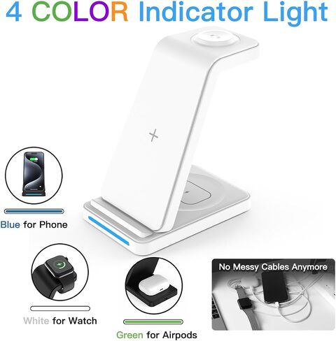 3 in 1 Wireless Charging Station for Apple | Qi Wireless Phone Charger Stand | Multiple Charging Station for iPhone 8-15, iWatch 2-9, Airpod Pro/3/2, Ideal Gift of 3 in 1 Wireless Charger (Black) in Saudi Arabia