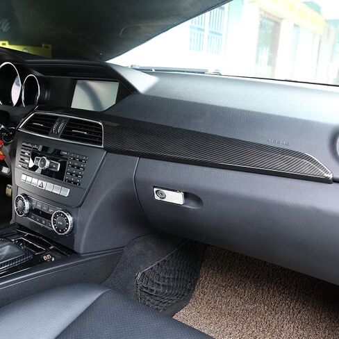 ABS Pine Wood Grain Carbon Fiber Car Center Console Dashboard Cover Panel for Mercedes Benz C Class W204 2010-2013 Left Hand Drive Accessories (Carbon Fiber) in Saudi Arabia