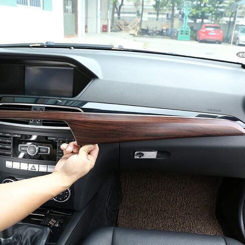 ABS Pine Wood Grain Carbon Fiber Car Center Console Dashboard Cover Panel for Mercedes Benz C Class W204 2010-2013 Left Hand Drive Accessories (Carbon Fiber) in Saudi Arabia