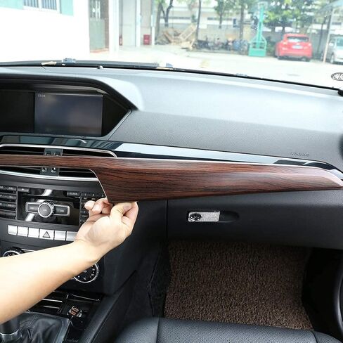 ABS خشب الصنوبر الحبوب ألياف الكربون وحدة التحكم المركزية للسيارة غطاء لوحة القيادة لمرسيدس بنز C الفئة W204 2010-2013 ملحقات محرك اليد اليسرى (ألياف الكربون) in Kuwait