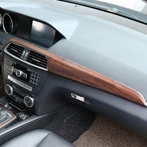 ABS خشب الصنوبر الحبوب ألياف الكربون وحدة التحكم المركزية للسيارة غطاء لوحة القيادة لمرسيدس بنز C الفئة W204 2010-2013 ملحقات محرك اليد اليسرى (ألياف الكربون) in Kuwait