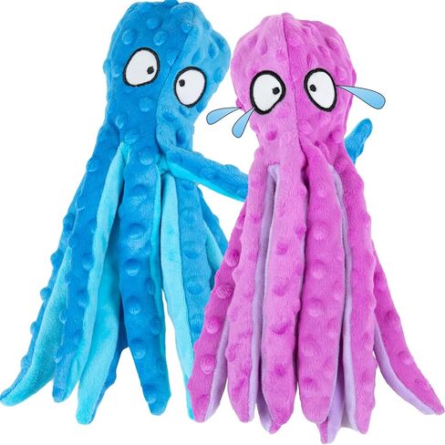 2 Pack Squeaky Dog Toys, Octopus Plush Dog Toys Stuffless Crinkle Pet Toys for Small, Medium, Large Dogs Teething, Durable Interactive Dog Chew Toys in Saudi Arabia