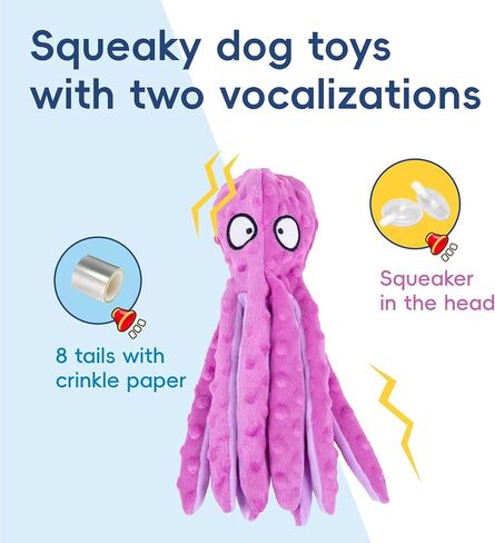 2 Pack Squeaky Dog Toys, Octopus Plush Dog Toys Stuffless Crinkle Pet Toys for Small, Medium, Large Dogs Teething, Durable Interactive Dog Chew Toys in Saudi Arabia