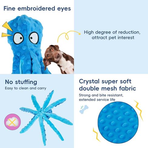 2 Pack Squeaky Dog Toys, Octopus Plush Dog Toys Stuffless Crinkle Pet Toys for Small, Medium, Large Dogs Teething, Durable Interactive Dog Chew Toys in Saudi Arabia