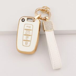 1797 Key Fob Cover for Hyundai Kia Optima Sorento Sonata Tucson Genesis Veloster Accessories Bling Key Chain Car Remote Case Shell Protector 4 Button White Gold TPU