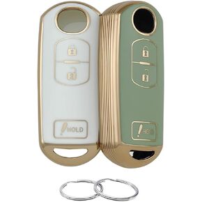 TPU Key Fob Cover Compatible with 2010-2019 Mazda 3 6 CX-3 CX-5 CX-7 CX-9 (White/Green, 3 Buttons/TPU)