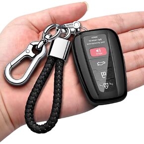 Autophone Compatible With Toyota Key Fob Cover with Keychain Soft TPU Key Shell Case,For 2020-2022 Corolla Highlander Prius 2018-2024 RAV4 Camry C-HR Avalon GT86 Smart Key-Black