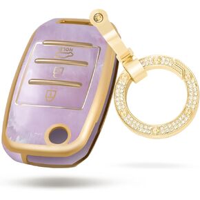 for Kia Telluride Key Fob Cover, Fashion Key Shell with Diamond Gold Keychain (Pink)