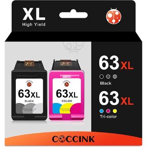 COCCINK 63XL Ink Cartridge for HP Officejet 3830 3833 4652 4655 5212 5222 5255 5258 Deskjet 3630 3632 2130 1110 Envy 4511 4512 4520 Printer Inkjet for HP 63 XL HP63 HP63XL Black and Color Combo Pack