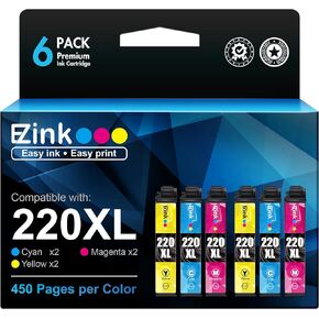 E-Z Ink Remanufactured Ink Cartridge Replacement for Epson 220 XL 220XL T220XL to use with WF-2760 WF-2750 WF-2630 WF-2650 WF-2660 XP-320 XP-420 XP-424 (2 Cyan, 2 Magenta, 2 Yellow, 6 Pack)