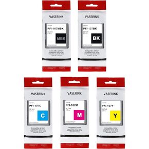 PFI-107 130ml Full Color Ink Tank Set(5-Pack,Matte Black, Black, Cyan, Magenta, Yellow) Lometic Compatible PFI-107MBK PFI-107BK PFI107C PFI107M PFI107Y Replacement for Canon iPF680 685 780 785 Printer