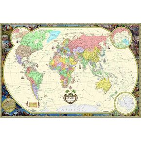 Antique Style World Wall Map (Wall Map, Laminated) (Illustrated World Map) (Map)